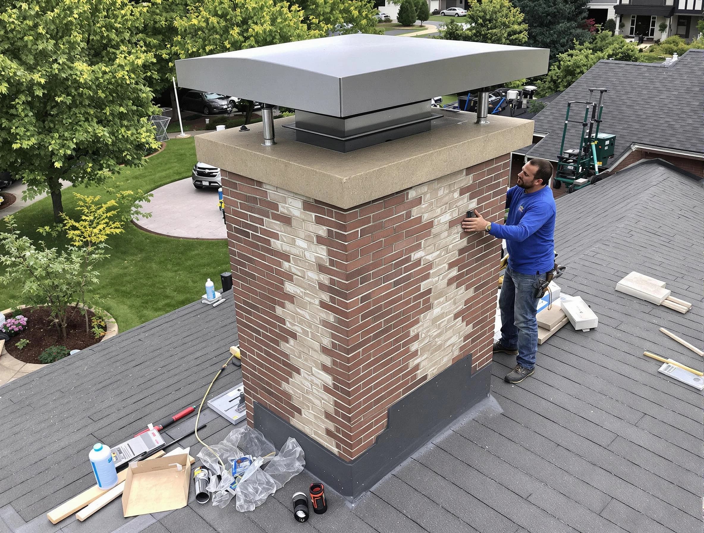 Woods Cross Chimney Sweep team working on a custom chimney remodel in Woods Cross, UT